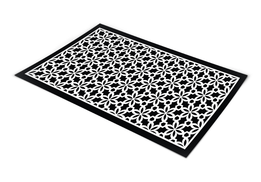 שטיח פי וי סי לסלון דגם פרחוני שחור ולבן