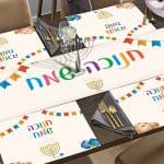 סט ראנר ופלייסמנטים רב פעמיים לחנוכה דגם חנוכה שמח צבעוני